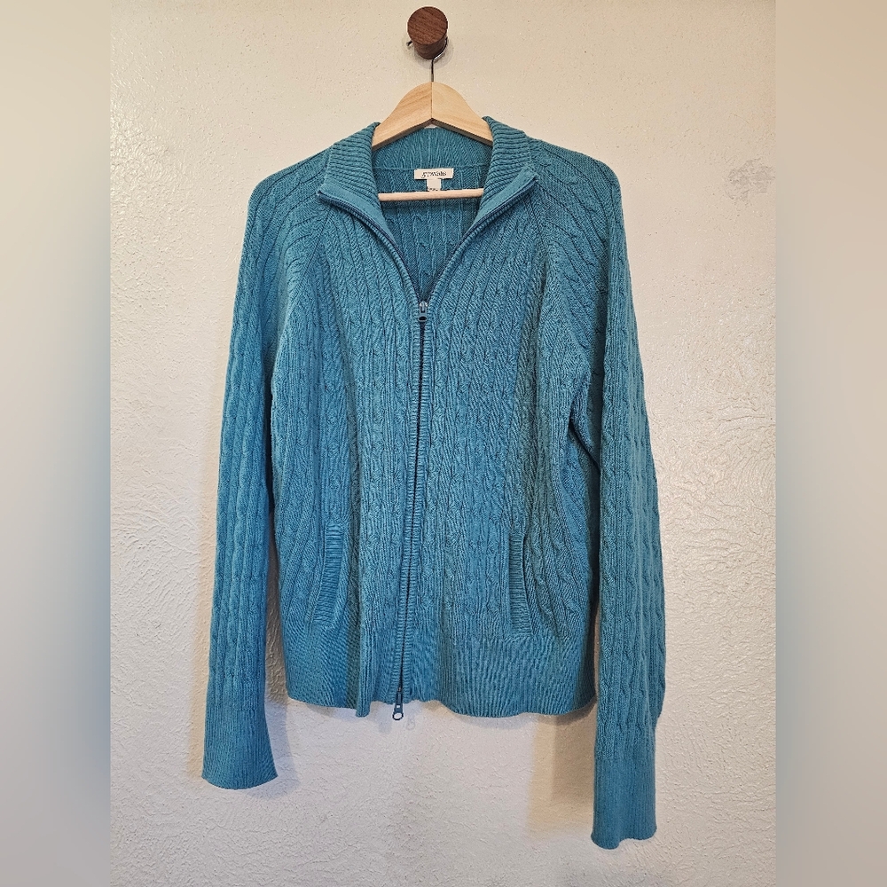Vintage St. John's Bay Seafoam Cable Knit Zip-Up Cardigan